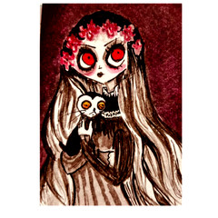 ACEO Original Acrylic Painting Gothic Doll Eyes Dark Fantasy Ghost Art
