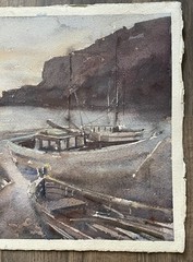 Robert Wilson Double Sided Watercolor Paintings Boats Mill Signed 15 x 22.5