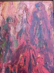 1960’S PAINTING ABSTRACT EXPRESSIONISM MYSTERY SIGNED 35 INCHES VINTAGE LARGE