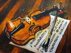 Painting Violin Music Sheets Instrument Song ACEO Art