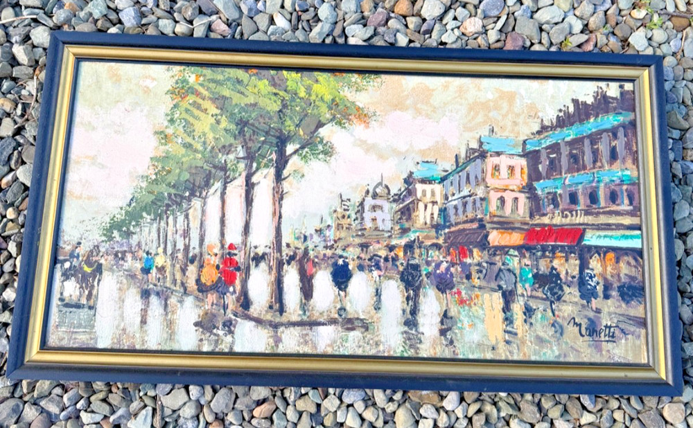 Vintage Paris Street Scene Oil Painting Manetti Signed Mid Century Parisian Art