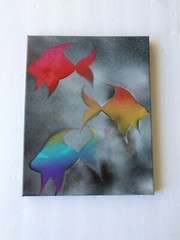 Abstract Painting of Angelfish , Rainbow Tropical Fish Art on 14×11 Canvas NWOT