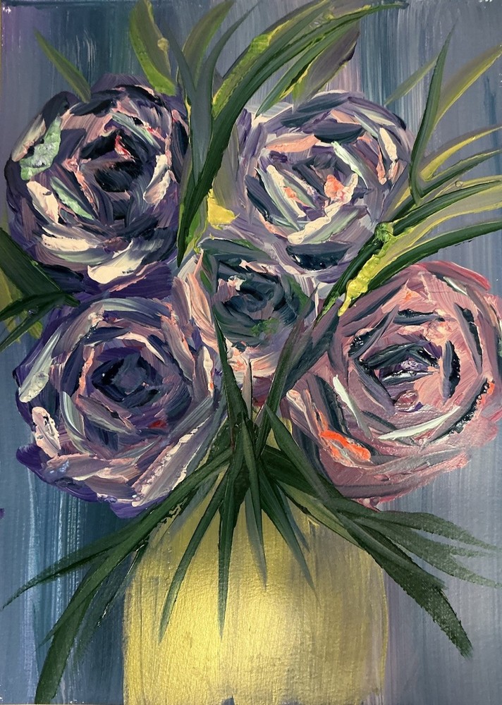 Impressionistic Roses Abstract Original Art 14X11 Paper