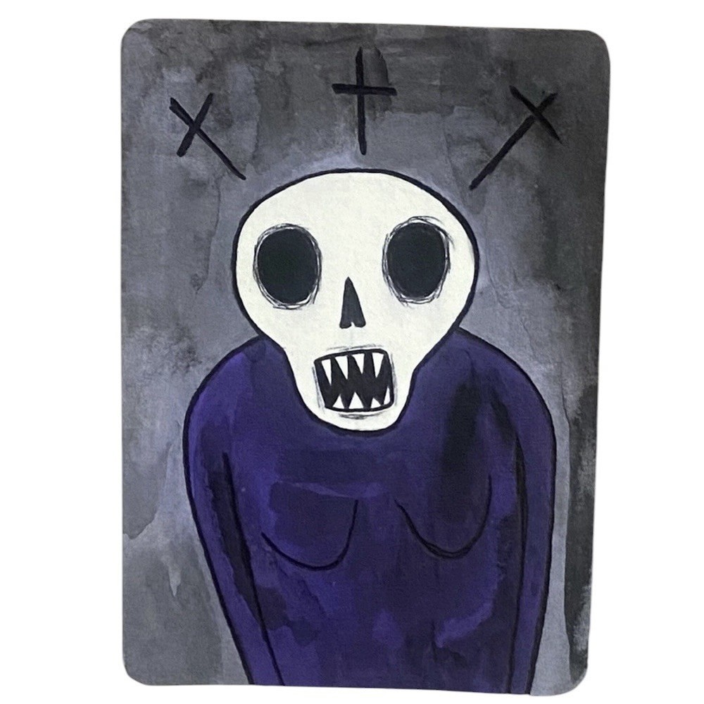 Original Mini Painting Skeleton Person #19 ACEO Small art Miniature Acrylic Ink