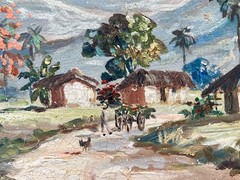 Vintage Original G. Gomez Reyes Signed Mexican Village Painting, Framed