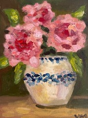 Roses Flowers Painting Oil Still Life Original Floral Impasto Vintage Art 8×6