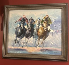 Oil Painting On Canvas Finish Line At The Races 20×24 Inches Framed Signed
