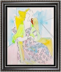 Linda Le Kinff Original Watercolor Painting Signed Cubism Figurative Signed Art