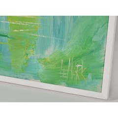 LeMark Mid-Century Modern Aqua Blue White and Green Nautical Harbor Painting