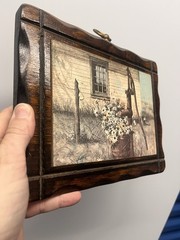 Vintage Farm Rustic Pump & Barn Farmhouse Dark Wood Framed Brown Plaque