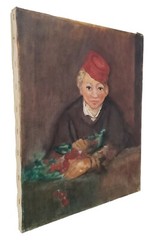 Vintage Oil Painting The Boy With Cherries After Manet By Patricia Morone