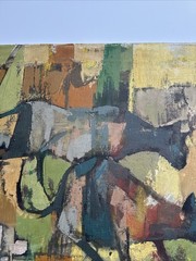 LARGE PAINTING ABSTRACT CATS KITTY KITTEN CUBIST CUBISM SEVENGER MID CENTURY OIL
