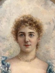 Watercolour And Gouache Signed Period Romantic Portrait A Woman French