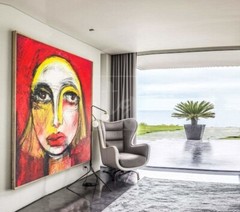 Large Figurative Woman Face Painting | Oversized Original Art Nouveau Deco Art