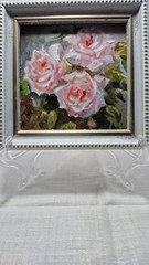 original autographed oil painting framed..Roses .4×4 in.