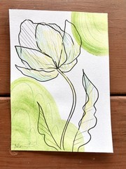 Original Organic Greens Painting by Alannah Dyer- Art 5×7 in. Boho Trendy Flower