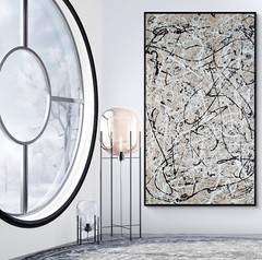 Neutral Abstract Painting Beige Black White Canvas Modern Wall Art XXL