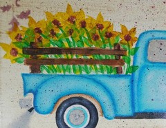Fall Autumn Harvest Old Truck & Sunflowers Original Art by Rain Crow