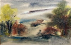 Original Watercolor Pastel Landscape Painting Signed Nadine Vartau___ ‘71