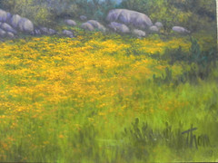 Texas bluebonnet school contemporary art flowering field Hill Country signed