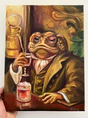Original Painting oil,9×12 inch, Frog with Wine, Home Decor, Home Gift,Wall Art