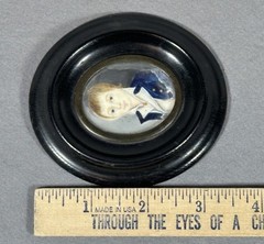 Antique Watercolor Portrait Miniature c1795-1805 Young Boy Ebonized Frame 3″