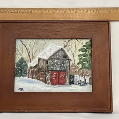 Original Oil Painting “Barn On Irish Hill” Red Barn Farmhouse Country 5” x 7”
