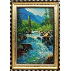 Waterfall Nature Oil Painting Gift Signed Original Art in Frame 6×4