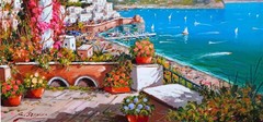 AMALFI PAINTING ITALY SEA PANORAMA by PAINTER SANNINO ITALIAN Italien malerei