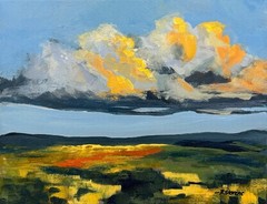 Original Acrylic Painting R Stevens Impressionist Landscape Dramatic Sky Fields