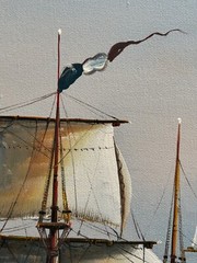 J. Harvey Oil on Canvas Painting • 19th Century French Warship Battling • LARGE