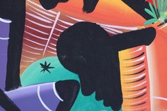 Vintage Haitian Folk Art Oil Painting On Canvas Signed 36″W x 28″H
