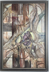 Vintage Original Oil Painting Fine Surrealist Biomorphic Tree Crystal Art Signed