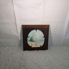 Sand Dollar Seashell Hand Painted Art Beach Ocean Decor On Wood Plaque