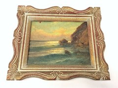 Unknown Artist Oil Painting on Board Walney Island Seagull Framed Art Oceanscape