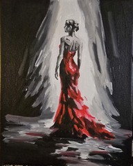 The Woman in the Red Dress. Acrylic Painting, 8×10. By Artist, Alex August