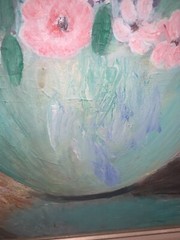 VTG ‘96 Still Life Flowers Ranunculus Roses Blue Vase Canvas Modern 18”x 25.75”