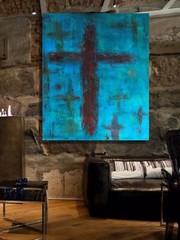“ Cross”painting on canvas 72” X 60” Acrylic, Abstract, POP Art, giant.