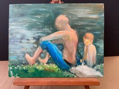 Original Landscape Plein Air Impressionist Dad & Son Painting Marina Movshina