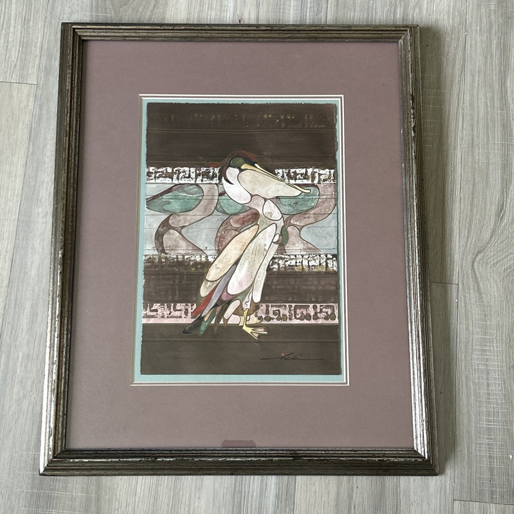 Beki Killorin Vintage Original Watercolor Abstract Pelican Painting Signed RARE