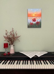 Poppy Field Oil Painting Original Ocean Sunset Wild Flowers Meadow Wall Art