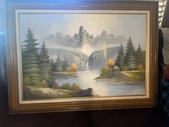 HANTONE RARE Oil Painting On CANVAS Mountain WATERFALL Landscape 44” X 32”