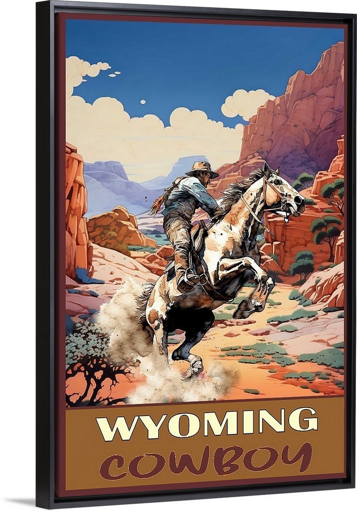 Wyoming Cowboy Bucking Horse Travel Poster Framed Or Canvas Cowboy art