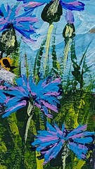 ACEO Cornflowers 1 Honey Bee Original Painting Wildflower Bumblebee Handmade Art