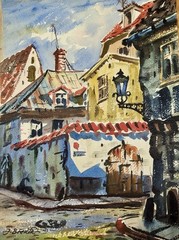 Jan Brekte Original Watercolor 1960s Riga Latvia Unframed Approx 7″ x 10″