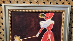 Karen Dupré Woman Walking Cheetah Signed Art Deco Painting 30″ x 30″ Framed
