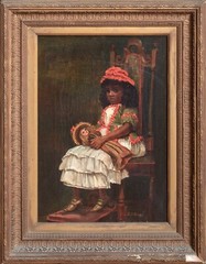 19th Century American School Portrait Of A Black Girl With White Doll L P BUREY