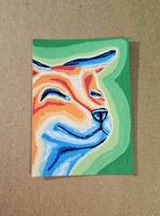 ACEO Cute Fox Head Mini Painting Original Acrylic Markers Artwork Signed Artwork