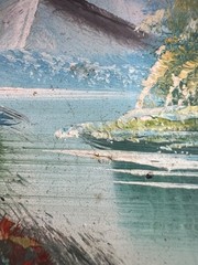 VTG Oil Acrylic Mountain Lake Scene Impasto Painting 6.25″ x 8″ Framed Art 1970s