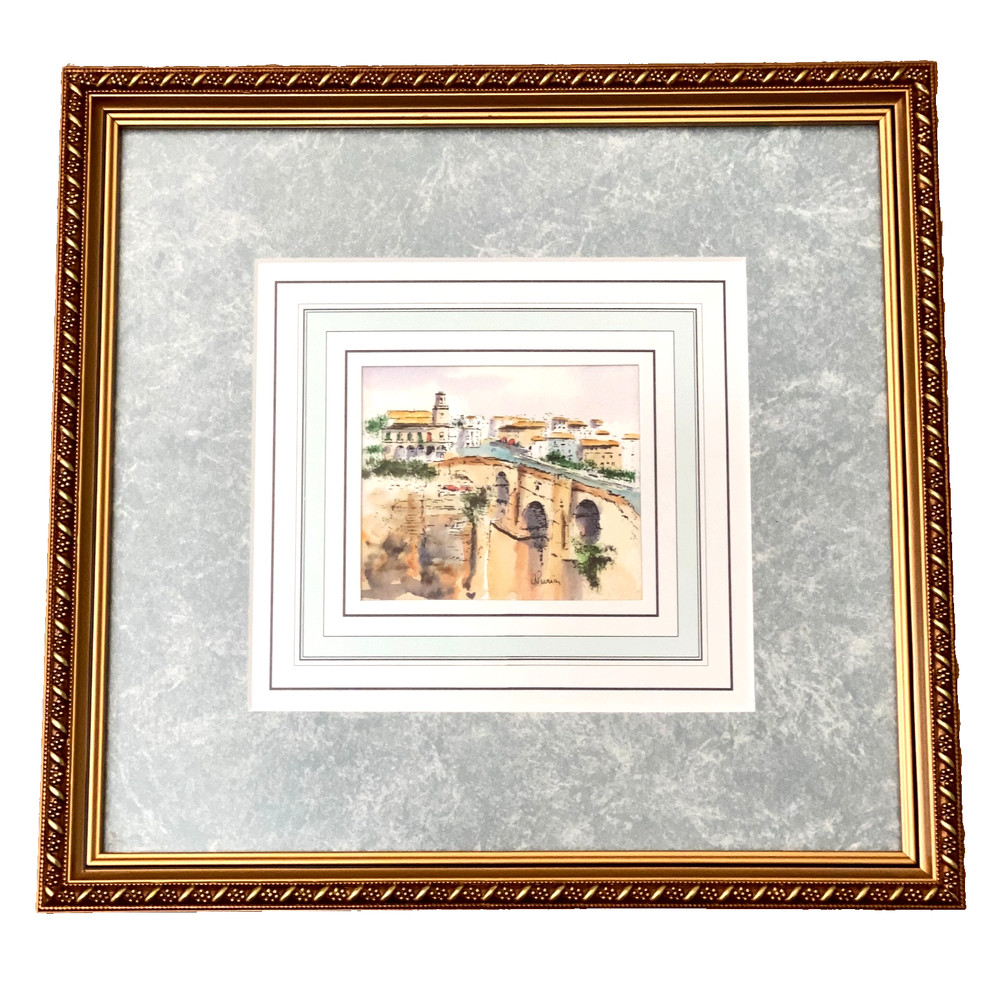Original Watercolor Painting by Nuria of Puente Nuevo (New Bridge) Spain 11 x 11